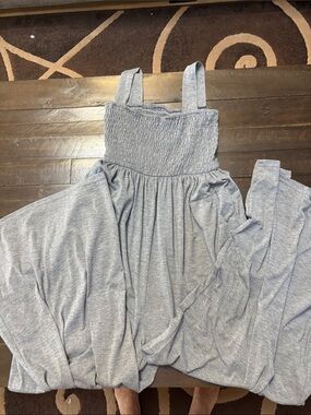 SHEIN Light Heather Gray Smocked Jumpsuit Romper
